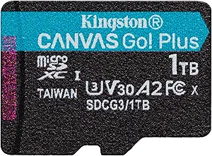Kingston Canvas Go! Plus  Flash memory card - 1 TB - A2 / Video Class V30 / UHS-I U3 / Class10 - microSDXC UHS-I 