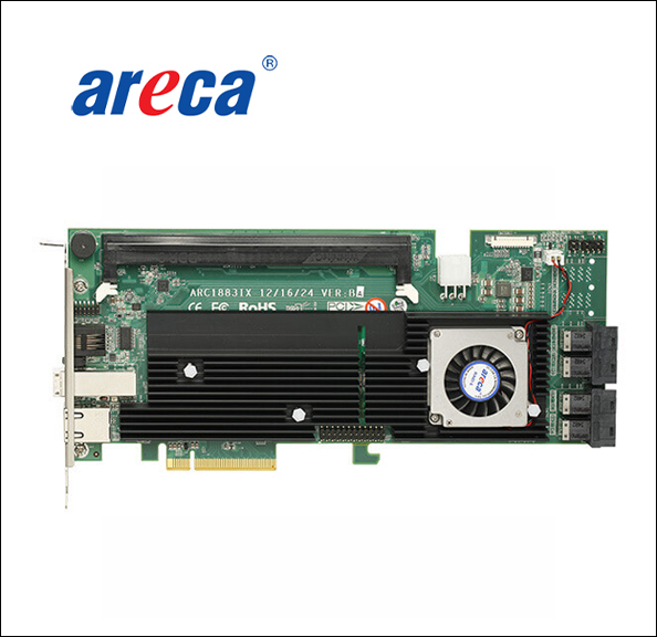 Areca ARC-1883IX-16 Storage controller (RAID) - 16 Channel - SATA 6Gb/s / SAS 12Gb/s - 12 Gbit/s - RAID 0, 1, 3, 5, 6, 10, 30, 50, JBOD, 1E, 60 - PCIe 3.0 x8 