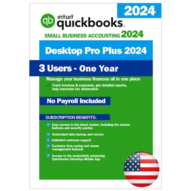 QuickBooks Desktop Pro Plus 2024 – 1 Year Subscription – USA Version (3 Users)